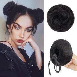 Foaoit Black Hair Buns Hair piece for Women with Thining Hair Drawing Fake Bun Hair Extensions Small 2PCS Space Buns for Kids Hair Piece Set Priness Leia Bun (Black)