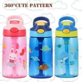 SENBSLAN Kids Water Bottles With Straw,480ml Toddler Drinks Bottle for School,Leakproof Children's Bottle BPA free Tritan Sport Bottle for Girls Boys (Dinosaur)