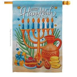 Hanukkah Feast Indoor Decor Banner Room Wall Art Patio Porch Lawn Garden Flag Outdoor Decorations Tapestry Yard Signs Menorah Jewish Chanukah Festival Jews Hebrews Isreal Stars David Made in USA