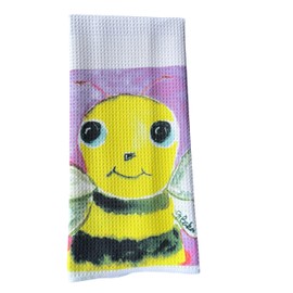 Decorative Kitchen Dish Towel with Cute Bee Design, Waffle Weave