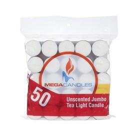 Mega Candles - Unscented Jumbo Tea Light Candle - White, Set of 50