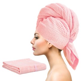 YRVCT Large Hair Turban Towel Wrap for Women, Quick Dry Super Absorbent Hair Drying Towel,Girls Anti Frizz Hair Drying Towel with Elastic Strap for Wet Hair(40 * 24inch)