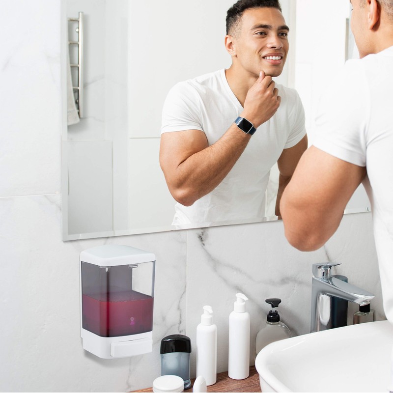 Relaxdays Wall Soap Dispenser, 1000 ml, Refillable, Bathroom & Kitchen