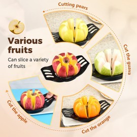 Descorazonador de manzanas, cortador de manzanas, cortador de acero inoxidable para frutas, verduras, mango ergonómico, fácil agarre, 8 cuchillas afiladas y rebanadas (Negro)
