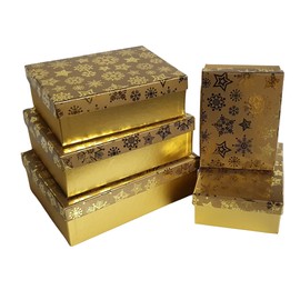 Bambelaa! Cardboard Christmas Design Boxes Gift Gold Large 24.5 x 18.5 x 8 cm Small 16.5 x 12.5 x 6 cm