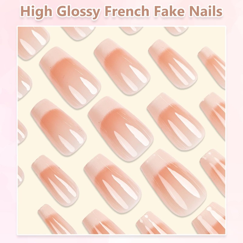 24PCS Gradient White Square False Nails - French Tip Press