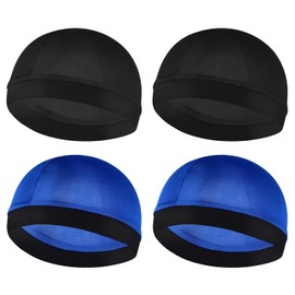 Silky Bonnet for Men, Wave Cap Satin Silk Hair Bonnet for Sleep, Durags Elastic Band Wave Caps for 360 540 720 Waves, Compression Sleeping Shower Caps Silk Hair Wrap for Men Women (Black&Royal Blue)
