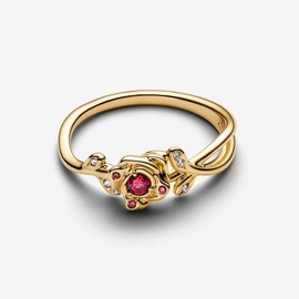Artiyoo Princess Ring Fit Women Fashion Gifts 925 Sterling Silver DIY Jewelry (Gold Color Beauty and the Beast Rose Ring number 7)
