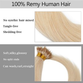 22 inch SEGO Nano Ring Tip Hair Extensions Real Human Hair [1g*50Strands] #60 Platinum Blonde Micro Loop Beads Pre Bonded Remy Hair Straight (50g)