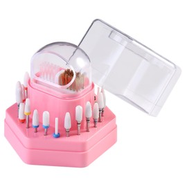 Fcozpjk 2 in1 Nail Drill Bit Holder and Nail Drill Bits Cleaner Brush Case, 24 Holes Pink Nail Drill Bit Holder Stand Display Organizer Dust Proof Storage Container Box Case Nail Tech Supplies