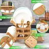 NOVAYEAH Bamboo Dish Drying Rack with Utensil Holder, Collapsible Wooden
