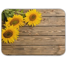 Sunflowers On The Wooden Dish Drying Mat, Absorbent Dish Drying Mat for Kitchen, Extra Large, 18" x 24"