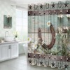 YOZSLGU Rustic Shower Curtain Horseshoe Western Country Daisy Floral Teal