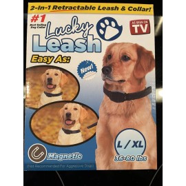 As Seen On TV LUCKY LEASH Large / XL  Retractable 2 in 1 Magnetic DOG Leash Collar