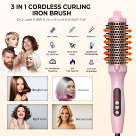 1.5 in Thermal Brush, Curling Iron Heated Round Curling Volumizing, The Ceramic Barrel Heats up 30S, LCD Display 10 Temperatures frizz-Free Curls The Ionic