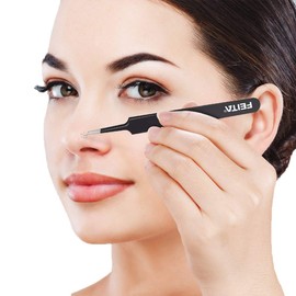 Blackhead Acne Extraction Tweezers - FEITA Pro & Surgical-Grade Stainless Steel Bend Curved Comedone Extractor Tweezer Tool for Remove Whitehead and Clogged Pores, Pimple - Black