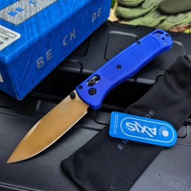 Mini BM 535 Nylon Glass Fibre Handle Folding Knife Custom Drop Point Blade for Camping & Tactical Pocket Knives US Spotcolor: Blue-handled golden blade, blade length: 3.23in, blade width: 1.1in, type: Pocket Knife