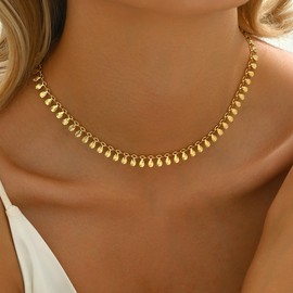 18K Gold Plated Necklaces for Women Dainty Circle Coin Star Drop Cute Tassel Choker Chain Trendy Stainless Steel Jewelry