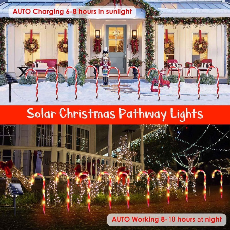 20 Pack Solar Christmas Candy Cane Lights, Christmas Decorations Outdoor