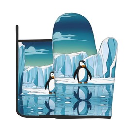 YYHWHJDE Penguin Antarctica Ice Prints Quality Oven Mitts and Pot Holders Sets of 2 Kitchen Baking Used to open pot lids in the kitchen