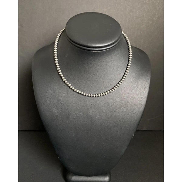 4mm Sterling Silver Oxidized Pearl Bead Necklace Southwestern everyday wear