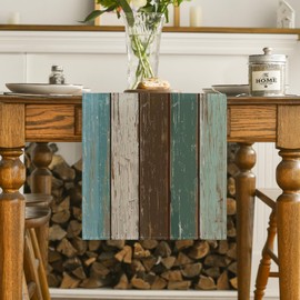 Artoid Mode Green Retro Rustic Wood Texture Table Runner, Seasonal Spring Kitchen Dining Table Decoration for Home Party Decor 13x48 Inch