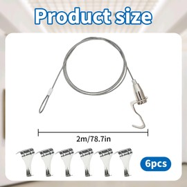 Picture Hanging Kit Heavy-Duty with Stainless Steel Hooks & 2m Wire, 6 Adjustable Hooks, Stainless Steel Picture Molding Hangers Nylon and Steel Cable