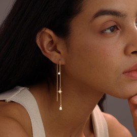 CHESKY Dangle Earrings for Women Trendy, Dainty 14K Gold Plated Chain Earrings for Womens Simple Threader Earrings Non Tarnish Hypoallergenic Long Drop Earrings Jewelry Set for Women Gifts, Brass