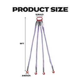 Nuanchu 5Ft Chain Sling for Lifting 2T Lifting Straps for Hoist 4409lb with 4 Legs Grab Hook and Adjuster Polyester Rigging Straps for Engine Hoist Lift Chain Security Towing