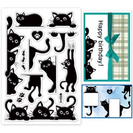 GLOBLELAND Black Cat Clear Stamps for DIY Scrapbooking Cat Border Silicone Stamp Seals Transparent Stamps for Cards Making Photo Album Journal Home Decoration