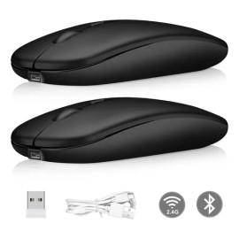 MOYAC 2PZS Mouses Inalámbrico Recargable Con Bluetooth Y Modo 2.4 2U Color Negro