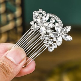 BERYUAN Silver Flower Rhinestone Mini Hair Comb Silver Wedding Hair Comb Crystal Rhinestone Wedding Headpiece Handmade Wedding Bridal Hair Accessories for Women