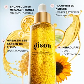 Gisou Honey Infused Hair Repair Serum, Hydrating Serum Helps Repair Damaged, Dry Hair and Prevent Future Breakage, Heat Protectant for Hair, Split Ends Repair, 30ml
