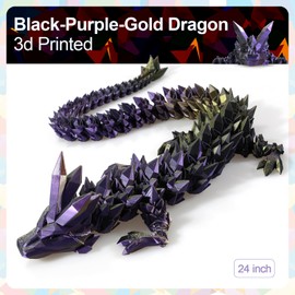 RWSEFK 24 in 3D Printed Dragon, 24inch Dragon，3D Dragon Toy,Large Dragon Present,Ariculated Crystal Dragon(Black Purple Gold