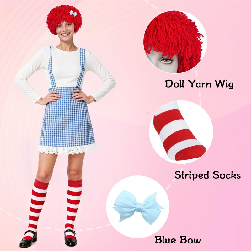3Pcs Rag Doll Wig Women Red Yarn Cosplay Wigs Short