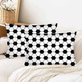 Soccer Theme Throw Pillow Cover Queen Size Set of 2 Sports Soccer Ball Black and White Lumbar Pillow Case Decorative Standard Pillow Cases with Zipper Sport Themed Cushion Covers for Bed,20"x30"