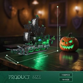 Brihappen Ghost Ship Flying Dutchman Building Blocks Set for Adult Boys Girls (1100 Pieces) - Pirate Ship Model with Light Home Office Collection, Birthday Gifts for Building Blocks Lover