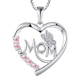 STARCHENIE Mother's Day Mom Heart Pendant Necklace 925 Sterling Silver Created Pink Tourmaline Jewelry Gift for Women