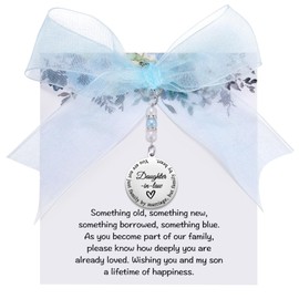 Daughter in Law Gift, Wedding Day Something Blue Pearl Bouquet Garter Charm for Daughter-in-Law from Step Mother, Bonus Daughters Bouquet Charm Bridal Shower Gifts, Bride to Be Gift