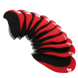 Golf Club Covers Set, 10 Pieces Neoprene and Faux Leather Covers for Iron and Wood (Red)