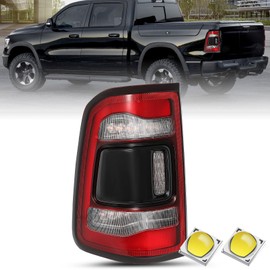 JSBOYAT LED Tail Light Assembly Compatible with 2019-2024 Dodge Ram 1500 Without Blind Spot Model, Rear Brake Light Black Smoke Lens Tail Lamps Left Driver Side CH2801216 55112993AD