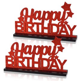 DecoGlee Glitter Red Letter Happy Birthday Sign Centerpieces for Table Party Supplies Favor Decoration 30th 40th 50th 60th 70th 80th 90th 100th