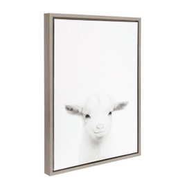 Kate and Laurel Sylvie Baby Goat Black and White Portrait Framed Canvas Wall Art by Simon Te Tai, 18x24 Gray