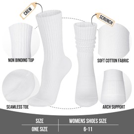 COZYOFFI Womens Scrunch Crew Socks: Retro Solid Slouch Mid Calf Socks - Cotton Casual Athletic Socks, C02-black/White/Beige, 6-11