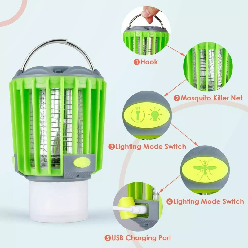 Albrillo Camping Lantern Flashlight Bug Zapper 4-in-1 Rechargeable Light