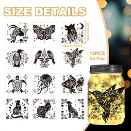 Peacoblue Mandora Animal Silhouette Cutouts for Jars, Mason Can, Glass, Wishing Bottle Decor(No Stickers), 12Pcs Reusable Silhouette Lantern DIY Craft Kit Jar Decals Art Mural Home Garden Decor