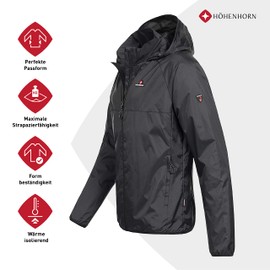 Höhenhorn Rigi Men's Rain Jacket Breathable for Men Weatherproof High-Quality All-Weather, Midnight black