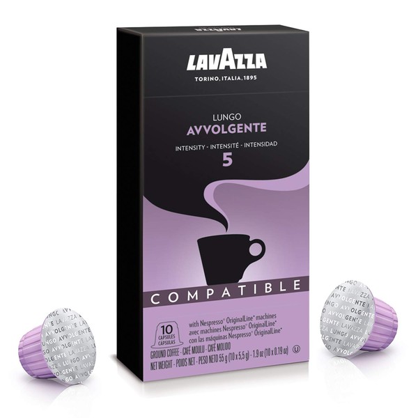 Lavazza Avvolgente Lungo Dark Roast Capsules Compatible with Nespresso Original Machines (Pack of 60) ,Value Pack, Blended and roasted in Italy, Full bodied with velvety, rounded flavor