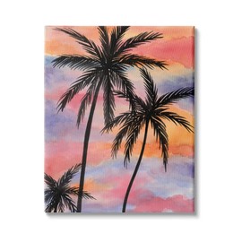 Stupell Industries Cloudy Sunset Sky Palm Tree Silhouette Warm Tropical, Design by Nicholas Biscardi Canvas Wall Art, 36 x 48, Pink