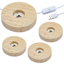 NEWCOMDIGI 4 Pack Display Stand 3.9in Wooden Base With USB Port Warm Light Night Light LED Base for Crystal Display